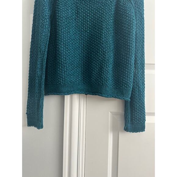 Free People Chunky Knit Wide-Neck Pullover Sweater Size: Small Color: Teal - Picture 5 of 10
